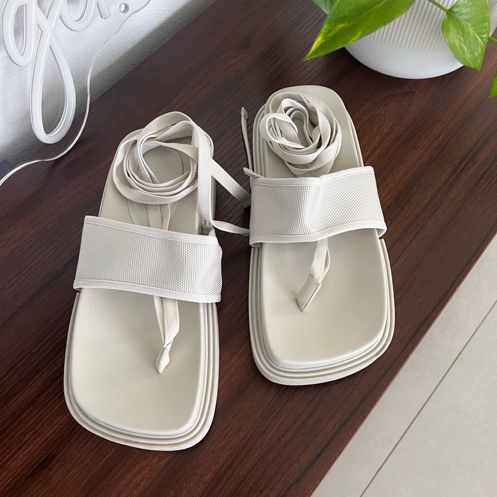 CHARLES & KEITH sandals. Alex Recycled Polyester Tie-Around Thong Sandals - Picture 2 of 8